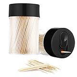 TRTRin Bamboo Wooden Toothpicks [3000 Count]-With 2-Pack Reusable Toothpick Holder, Sturdy Smooth Finish Tooth Picks, For Appetizer, Olive, Barbecue, Fruit, Teeth Cleaning Toothpicks, Black.