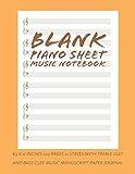 Blank Piano Sheet Music Notebook: 8.5 x 11 Inches 100 Pages 12 Staves with Treble Clef And Bass Clef Music Manuscript Paper Journal (Volume 5)