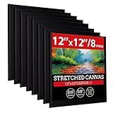 idoobi 12x12 Stretched Canvases for Painting 100% Cotton Black Painting Canvas, Art Canvases for Oil, Acrylic Paint & Other Painting Media 8 Pack