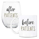 Before Patients, After Patients 11 oz Coffee Mug and 15 oz Stemless Wine Glass Set - Unique Gift Idea for Dentist, Dental, Medical, Hygienist, Doctor, Physician, Nurse - Perfect Graduation Gifts