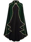 GRAJTCIN Women's Medieval Cloak Renaissance Thic Velvet Gold Trim Cape Halloween Costume for Adult (43.3", Green)