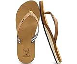 KuaiLu Womens Arch Support Flip Flops Comfortable Yoga Mat Cushion Slip on Walking Thong Sandals Khaki Size 9