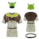 Bvxmsel Ogre Costume Shirt Vest Animated Comedy Movie Cosplay Sublimation Shirt Adult Knitted Hat with Ears Accessory Props XL