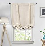 DriftAway Double Layer Linen Blackout Tie Up Curtains Thermal Insulated Fully Lined Balloon Roman Shade Bathroom Window Adjustable Rod Pocket for Small Window 31 Inch by 47 Inch Beige