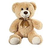 SHAFISH Plush Teddy Bear Cute Stuffed Animal Bear with Bow Plush Toys 13.8 Inches (Khaki)