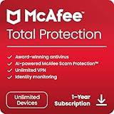 McAfee Total Protection 2024 | Unlimited Devices | Cybersecurity Software Includes Antivirus, Secure VPN, Password Manager, Dark Web Monitoring | Download