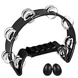 EastRock Tambourine,Metal Jingles Hand Held Percussion Half-Moon Tambourine and Egg Shakers for Kids, Adults, KTV, Party BLACK