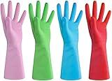 URBANSEASONS Dishwashing Rubber Gloves for Cleaning – 4 Pairs Household Gloves Including Blue, Pink, Green and Red, Non Latex and Fit Your Hands Well, Great Kitchen Tools