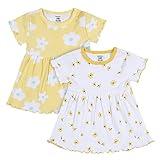 Gerber Baby Girls' 2-Pack Short Sleeve Cotton Dresses, Yellow Floral, 12 Months