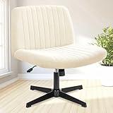 NEO CHAIR Criss Cross Chair, Armless Legged Office Desk Chair, No Wheels Swivel Modern Ergonomic Vanity Fabric Wide Comfy Computer Task Chairs for Home Office (Beige)