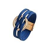 Fuqimanman2020 Circle Charm Leather Wrap Bracelet Boho Handmade Layered Cuff Bracelets for Women Bohemian Multi Strand Bangle Bracelets Holiday Jewelry Gift-blue