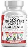 COQ10 200mg Red Yeast Rice 3000mg Omega 3 3000mg Magnesium Complex 500mg Niacin Zinc Vitamin K2 D3 - Heart Health Support Vitamins for Women and Men with Vitamin B3, Coenzyme Q10-60 Ct