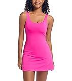 Tennis Dress for Women with Built-in Shorts & Pockets Athletic Golf Dress for Exercise Sports Dresses, Rose, S