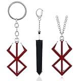 FAN X JEWELRY Berzerk Guts Sword Necklace Keychain - Berserker Dragon Slayer & Sacrifice Mark Set - Gift for Women Men and Fans (Berzerker Guts Set)