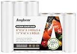 Anybear Vacuum Sealer Bags Rolls, 3 Pack 11''x16' & 3 Pack 8''x16' Commercial Food Storage Bags for Custom Fit with BPA Free and Heavy Duty, Use for Storing Raw and Cooked Foods Meal Prep or Sous Vide