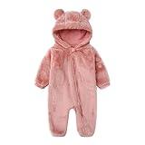 Adorable Baby Furry Bear Suit Newborn Size Super Cute Infant Fluffy Onesies for Little Baby 0-3 Months Pink