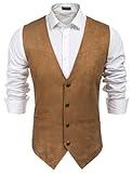 COOFANDY Men's Casual Suede Leather Suit Vests Western Vest Jacket Slim Fit Vest Waistcoat for men