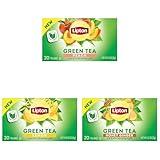 Lipton Variety Green Tea Bundle, Peach, Lemon, and Honey Ginger Flavored, Unsweetened Teabags for Hot Tea or Iced Tea with Caffeine and Flavonoids, 60 Total Tea Bags (20ct - Pack of 3)