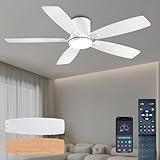 Ayaoty Ceiling Fans with Lights, 52 inch Low Profile Ceiling Fan with Light and Remote Control, Flush Mount, Reversible Motor, Dimmable, Noiseless, White Ceiling Fan for Bedroom, Indoor/Outdoor Use