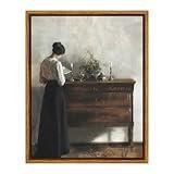 VIYYIEA Vintage Women Wall Art, Woman Standing Reading Paintings Decor Aesthetic, Framed Canvas Print Artwork, Retro Portrait Wall Pictures for Bedroom Living Room, 8x10 Inch