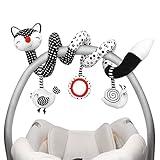 Euyecety Baby Spiral Plush Toys, Black White Stroller Toy Stretch & Spiral Activity Toy Car Seat Toys, Hanging Rattle Toys for Crib Mobile, Newborn Sensory Toy Best Gift for 0 3 6 9 12 Months Baby-Fox