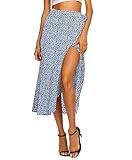 Womens Skirts for Summer Dressy Floral Tie Up Wasited Wrap Skirt for Spring Break (L,T-Light Blue)