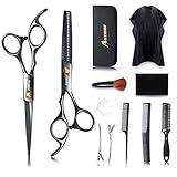 Aszwor 12 PCS Hair Cutting Scissors Kits, Hairdressing Scissors Set,Professional Haircut Scissors Kit with Cutting Scissors,Thinning Scissors, Comb, Cape, Clips,for Barber Shop, Salon, Home