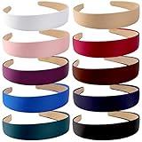 Wecoe 10 Pack Satin Headbands 1.3 Inch Wide Red White Black Pink Purple Headband Women Girls Non Slip Fashion Hair Bands Diy Holiday Costume Accessories Diademas Coreanas Para Mujer