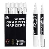 Fubullish 10 Pack White Acrylic Paint Markers, 0.7mm and 3-6mm Waterproof Paint Pens for Wood, Canvas, Stone, Rock Painting, Mug, Ceramic, Glass, Metal Surfaces, DIY Crafts Making Art Supplies