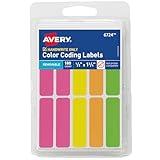 Avery Color-Coding Removable Labels, 1/2" x 1-3/4", Assorted Neon Colors, Non-Printable, 180 Blank Labels Total (6724)