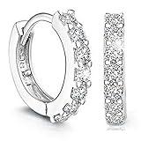 925 Sterling Silver Hoop Earrings for Women | Small Zircon Inlay Hoops Stud Earring Fashion Jewelry Gift (one row zircon)