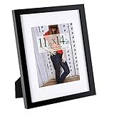 RPJC 11x14 inch Picture Frame Made of Solid Wood and High Definition Glass Display Pictures 8x10 with Mat or 11x14 Without Mat for Table Top Display and Wall Mounting Photo Frame with Stand Black