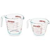 Pyrex 2 Piece Glass Measuring Cup Set, Includes 1-Cup, and 2-Cup Tempered Glass Liquid Measuring Cups, Dishwasher, Freezer, Microwave, and Preheated Oven Safe, Essential Kitchen Tools