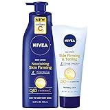 NIVEA Skin Firming Skin Care Set with Q10, Skin Firming Nourishing Hydration Body Lotion with Vitamin C, 16.9 Fl Oz Bottle + Skin Toning and Firming Body Gel Cream with L-Carnitine, 6.7 Oz Tube