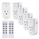 BN-LINK Wireless Remote Control Electrical Outlet Switch for Lights, Fans, Christmas Lights, Small Appliance, Long Range White (Learning Code, 5Rx-2Tx) 1200W/10A