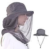 ayamaya Mosquito Net Hat Upgradeed Safari Sun Hats with Neck Flap & Hidden Netting for Women & Men, UPF 50+ Sun Protection Boonie Hats for Fishing Hiking Camping