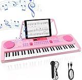 WOSTOO Kids Keyboard Piano, Portable 61 Keys Keyboard Electronic Digital Piano, Early Learning Educational Musical Piano Toy Keyboard for Beginners with Music Stand, Microphone (Pink) ﻿