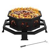 Hykolity 35 Inch 2 in 1 Fire Pit with Grill, Large Wood Burning Fire Pit with Cooking Grate, Octagonal Outdoor Firepit with Fire Poker for Backyard Bonfire Patio Outside Picnic BBQ