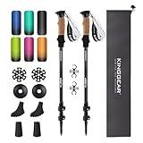 KINGGEAR Walking Stick - Adjustable Hiking Poles, 7075 Aluminum Trekking Poles with Quick Flip Lock, Lightweight Collapsible, Anti-Sweat Cork Grips, All Terrain（Black）