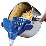 Kitchen Gizmo Snap N' Strain - Silicone Clip-On Colander, Heat Resistant Drainer for Vegetables and Pasta Noodles, Kitchen Gadgets for Bowl, Pots, and Pans - Essential Home Cooking Tools - Blue