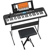 61 Key Keyboard Piano, Portable Electric Piano Keyboard w/LCD Screen, Built-In Speakers, Headphones, Stand, Stool, Music Rest, Microphone, 300 Timbres, 300 Rhythms, Ideal for Beginner Adult