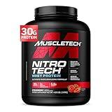 Muscletech Whey Protein Powder (Strawberry, 4 Pound) - Nitro-Tech Muscle Building Formula with Whey Protein Isolate & Peptides - 30g of Protein, 3g of Creatine & 6.6g of BCAA