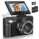 Digital Camera for Photography, 4K Vlogging Camera for YouTube 3" 180° Flip Screen 18X Digital Zoom Compact Retro Camera with 32GB TF Card & 2 Batteries, Black