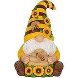 Mood Lab Garden Gnome - Solar Sunflower & Bee Gnome Figurine - 9 Inch Tall Honey Decor Outdoor Lawn Statue with 8 LED Lights