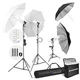 LimoStudio (LED Super Bright) 1200W Output Photo Studio Umbrella Continuous Lighting Kit, 6500K Neutral Day Light, 9000 Lumen, 95>CRI, White Soft Umbrella Diffuser & Black, Silver Reflector, LMS103