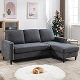 Siiejia Convertible Sectional Couches for Living Room, L-Shaped Couch 3 Seats Sofas with Storage Chaise & 2 Cup Holders, Small Sofa for Apartment, Compact Spaces, Dark Grey