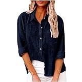 Todays Deals of The Day Long Sleeve Blouses for Women Ladies Summer Tops and Blouses 2023 Fashion Cotton Linen Shirts Collared Button Down Business Casual Work Blouse Navy XL