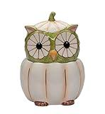 21067 COSMOS GIFTS Fine Ceramic White Pumpkin Owl Candy Cookie Jar, 6-3/4" H