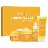 Healov Turmeric Skincare Set - Turmeric Skin Care Products Brightening & Acne - Turmeric Skin Care Kit, Turmeric Skin Care Set - Turmeric Cleanser, Body Scrub, Face Cream & Facial Serum