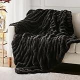 Hyde Lane Luxury Ruched Faux Fur Throw Blanket | Ultra Soft Cozy Puzzy Throw | Plush Black Mink Blankets for Sofa, Couch, Living Room, 60"x80"